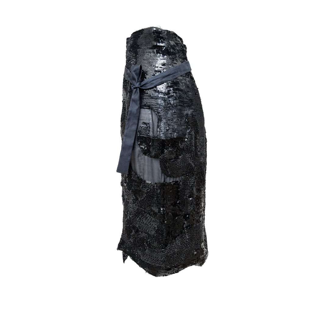 Unsigned Sequined Skirt - '80s Black Good - Back View