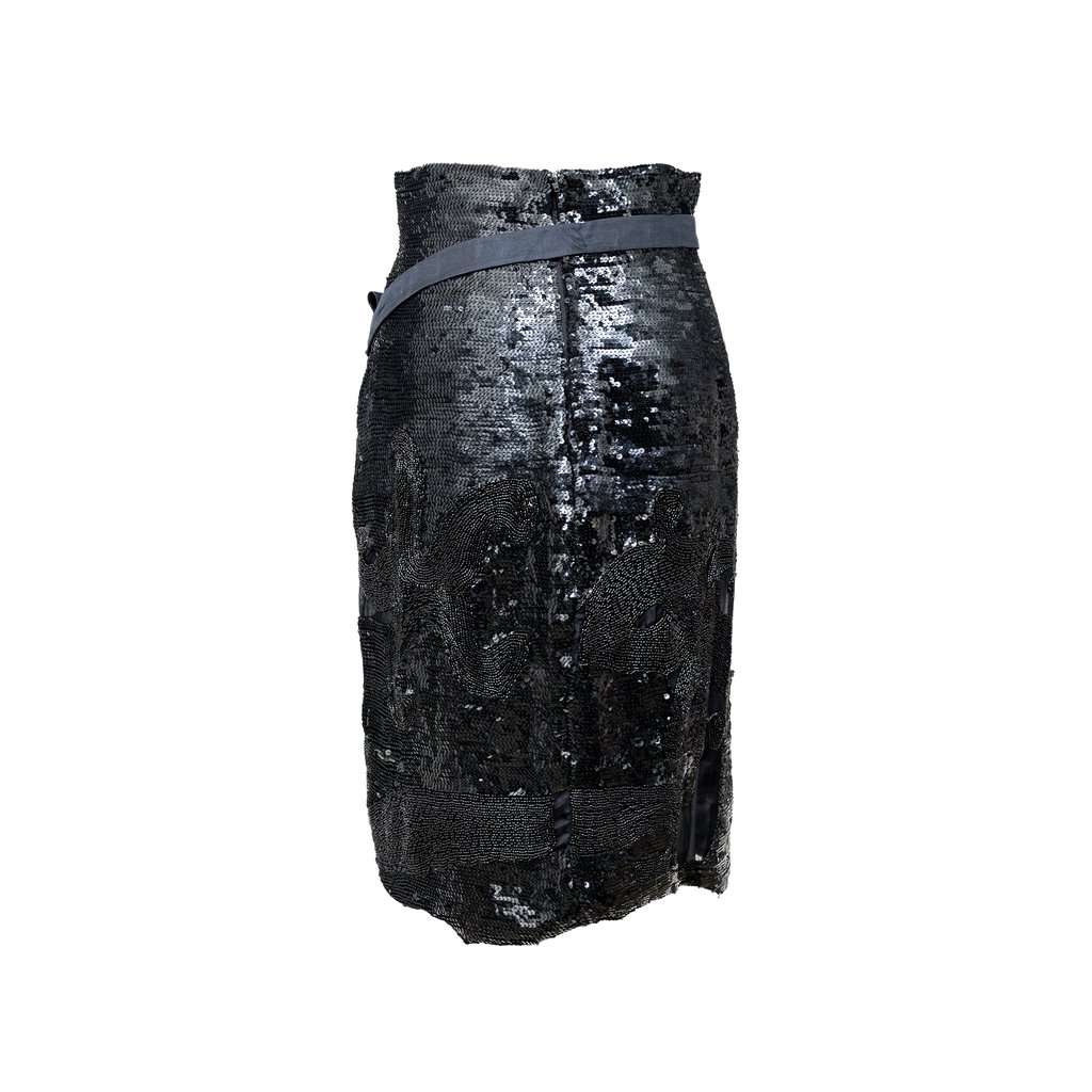 Unsigned Sequined Skirt - '80s Black Good - Inside View
