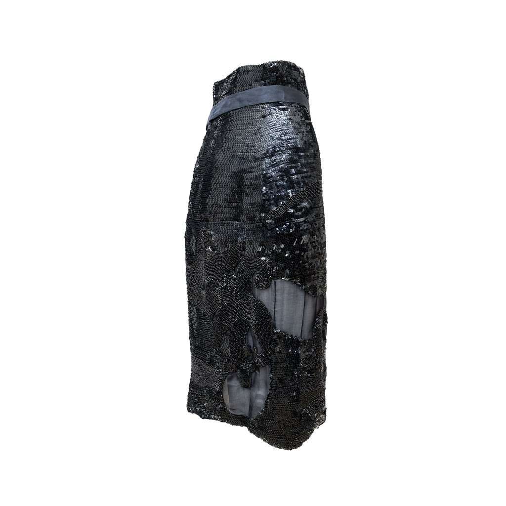 Unsigned Sequined Skirt - '80s Black Good - Model View