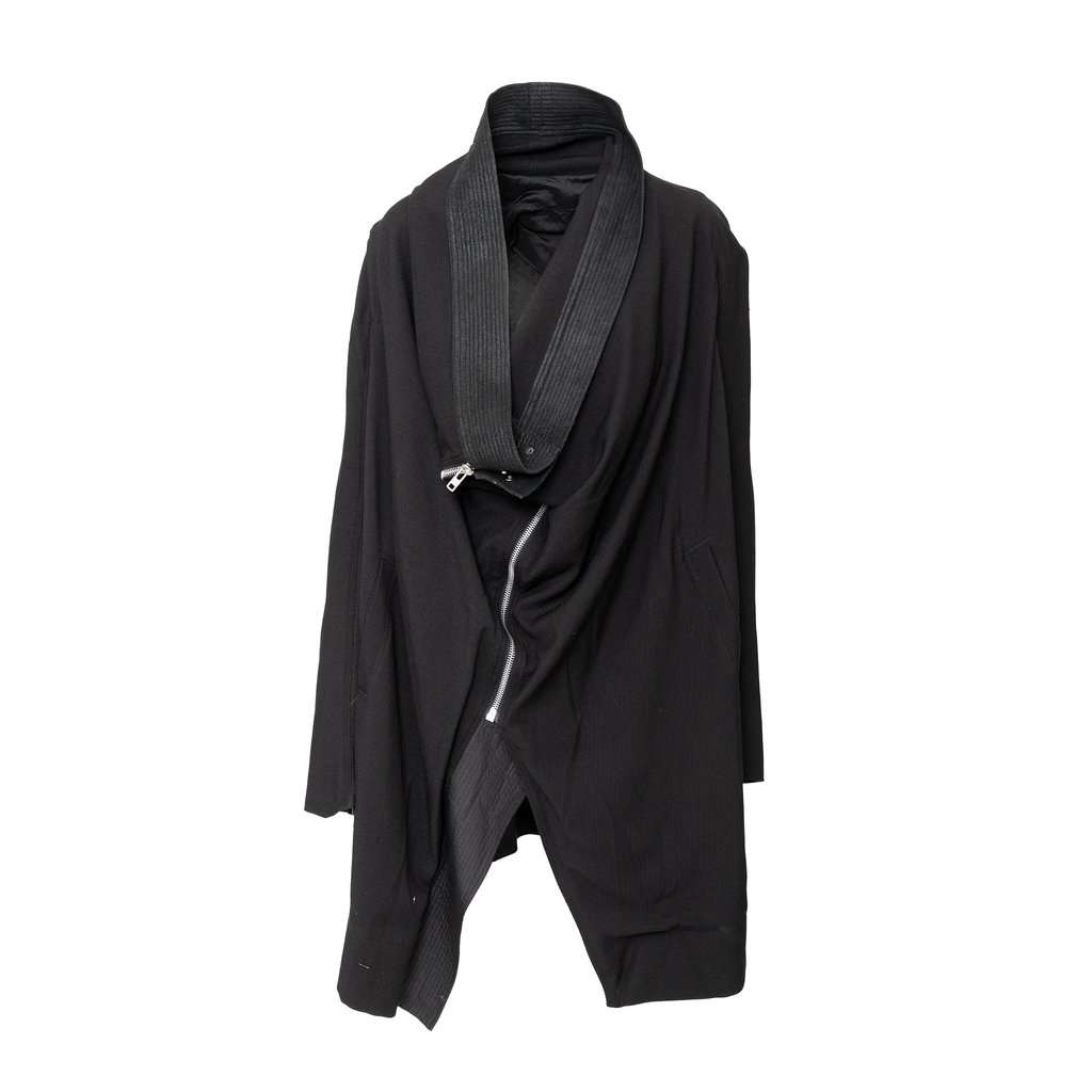 Rick Owens Asymmetrical Jacket - '10s Black Wool Good - Front View