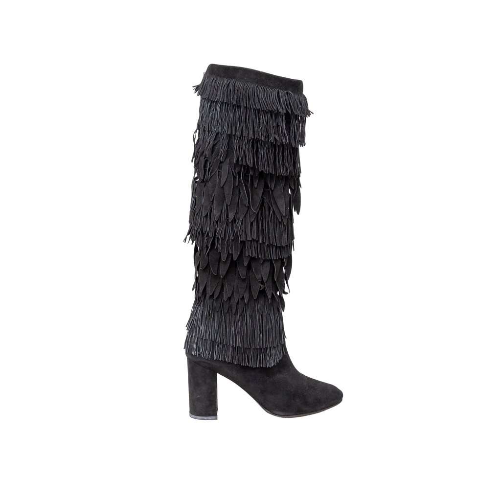 Aquazzura Fringed Boots - '10s Black Suede Good - Front View
