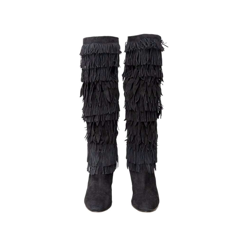 Aquazzura Fringed Boots - '10s Black Suede Good - Inside View