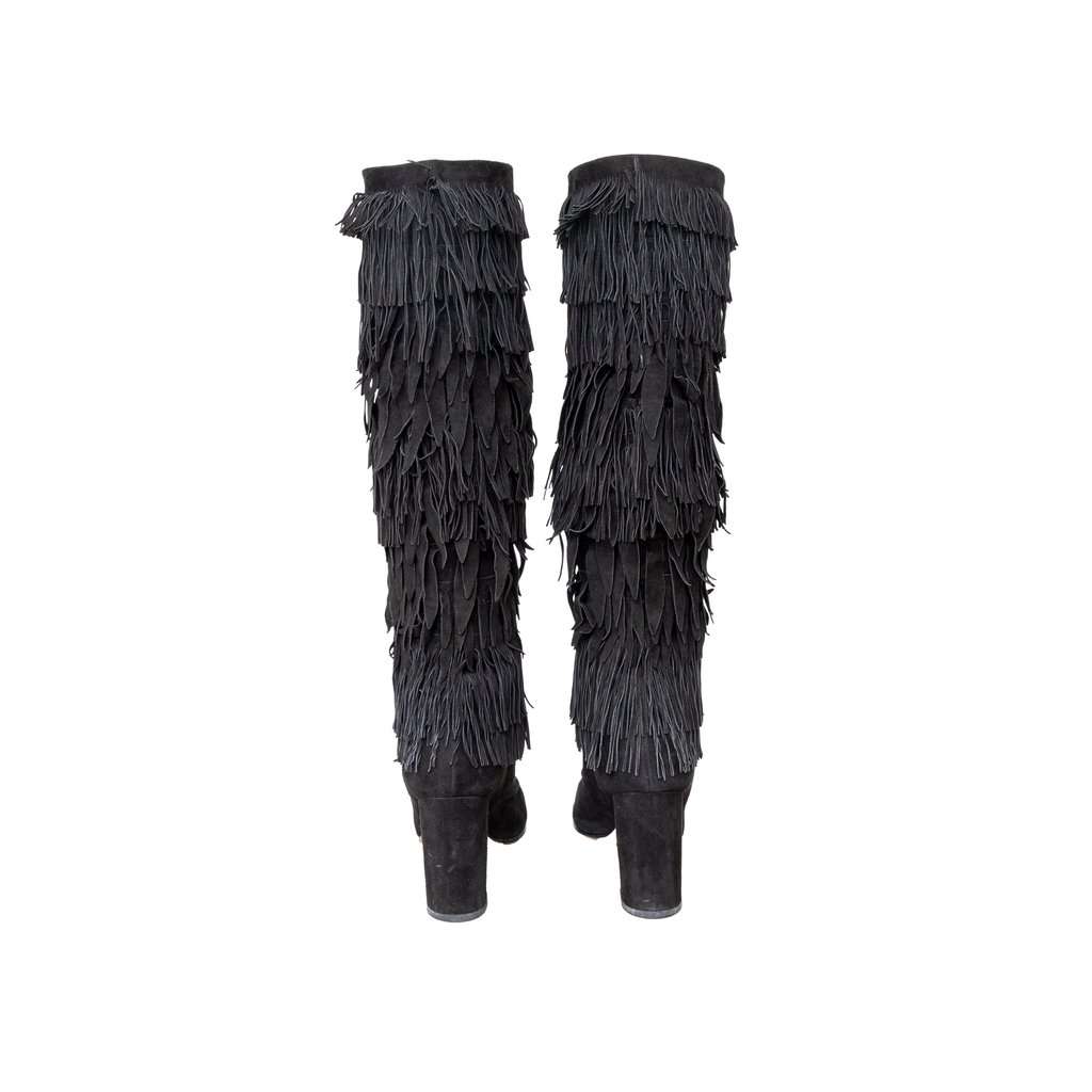 Aquazzura Fringed Boots - '10s Black Suede Good - Box View