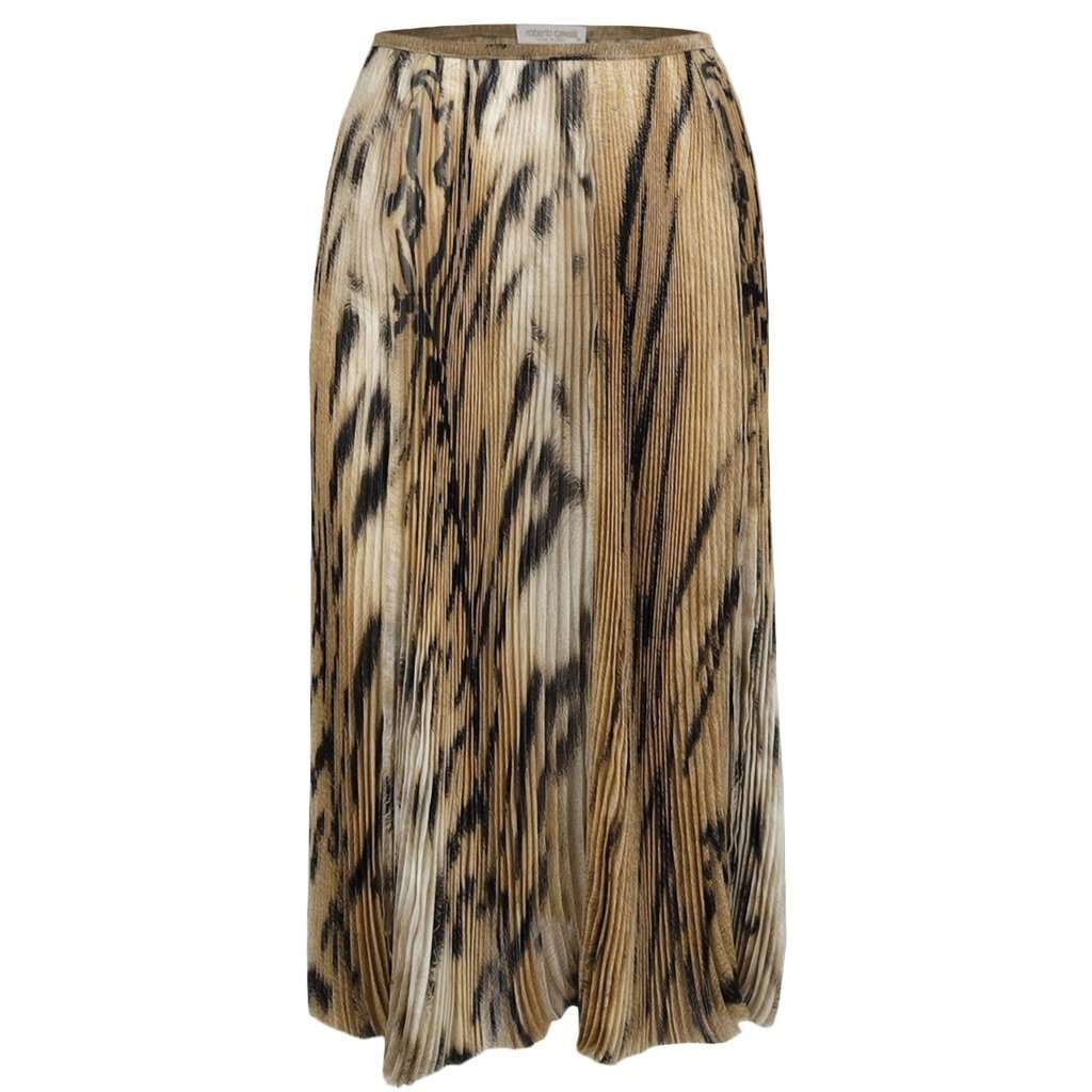 Roberto Cavalli chiffon-tulle leopard printed pleated skirt-'00s Brown Good - Front View