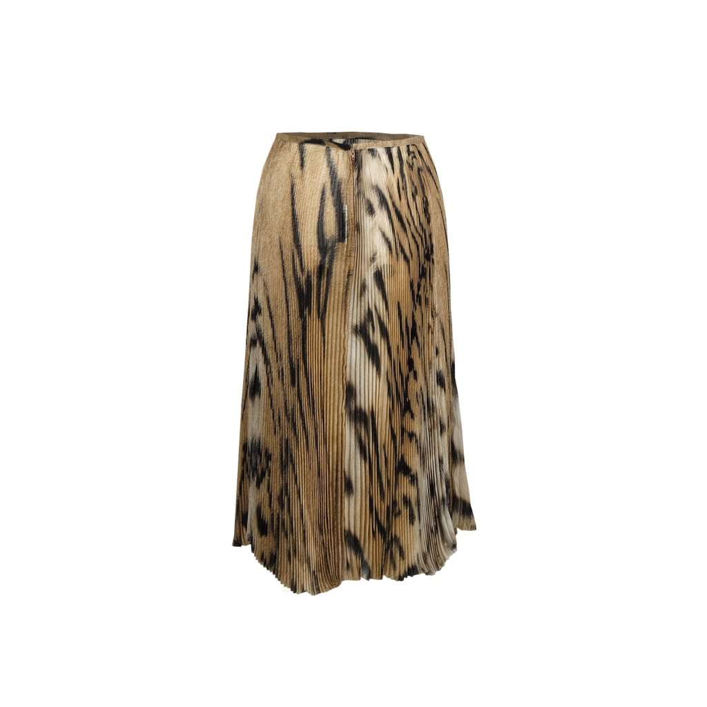 Roberto Cavalli chiffon-tulle leopard printed pleated skirt-'00s Brown Good - Back View