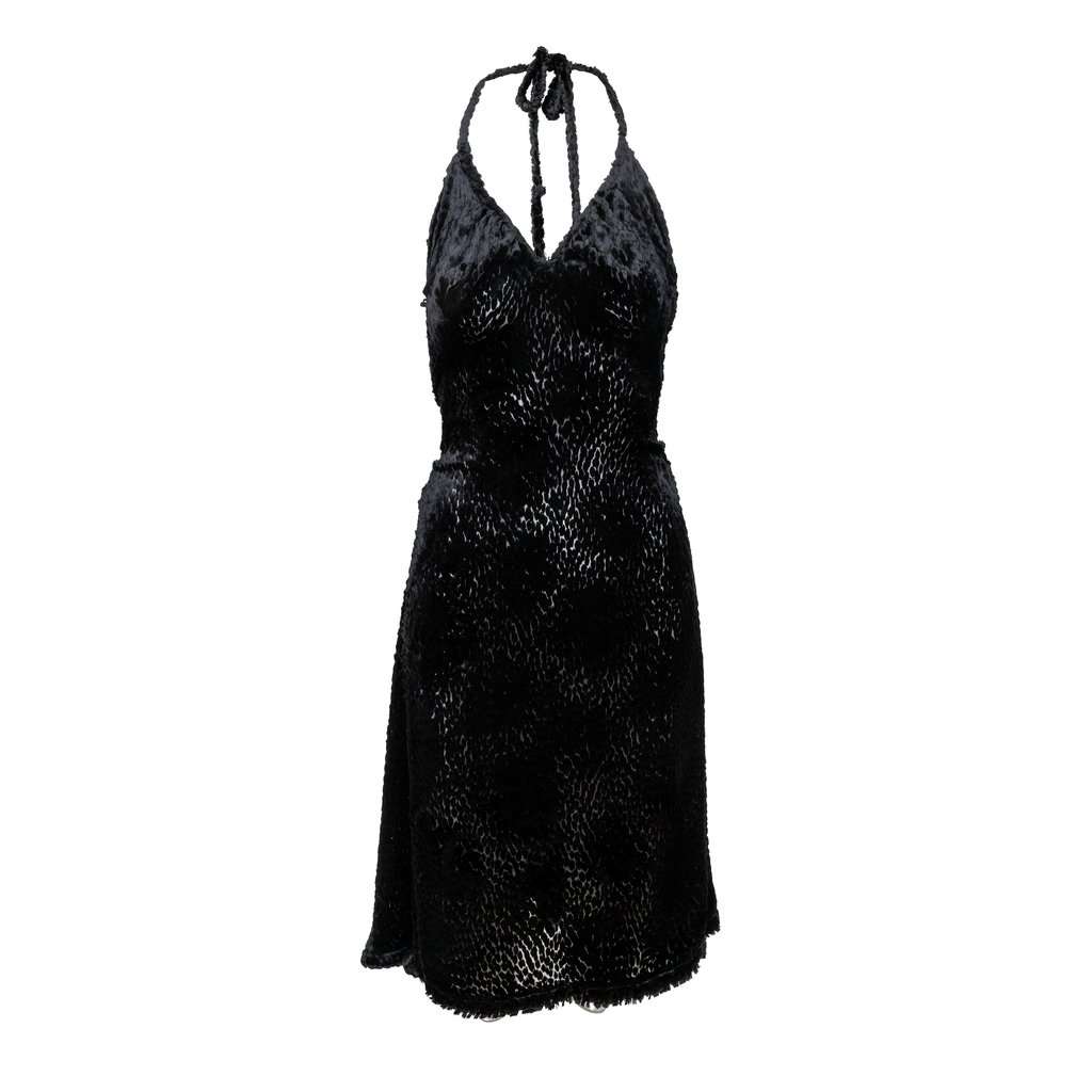 Vivienne Westwood Label Faux Fur Halter Dress - '90s Gold Silk Good - Front View