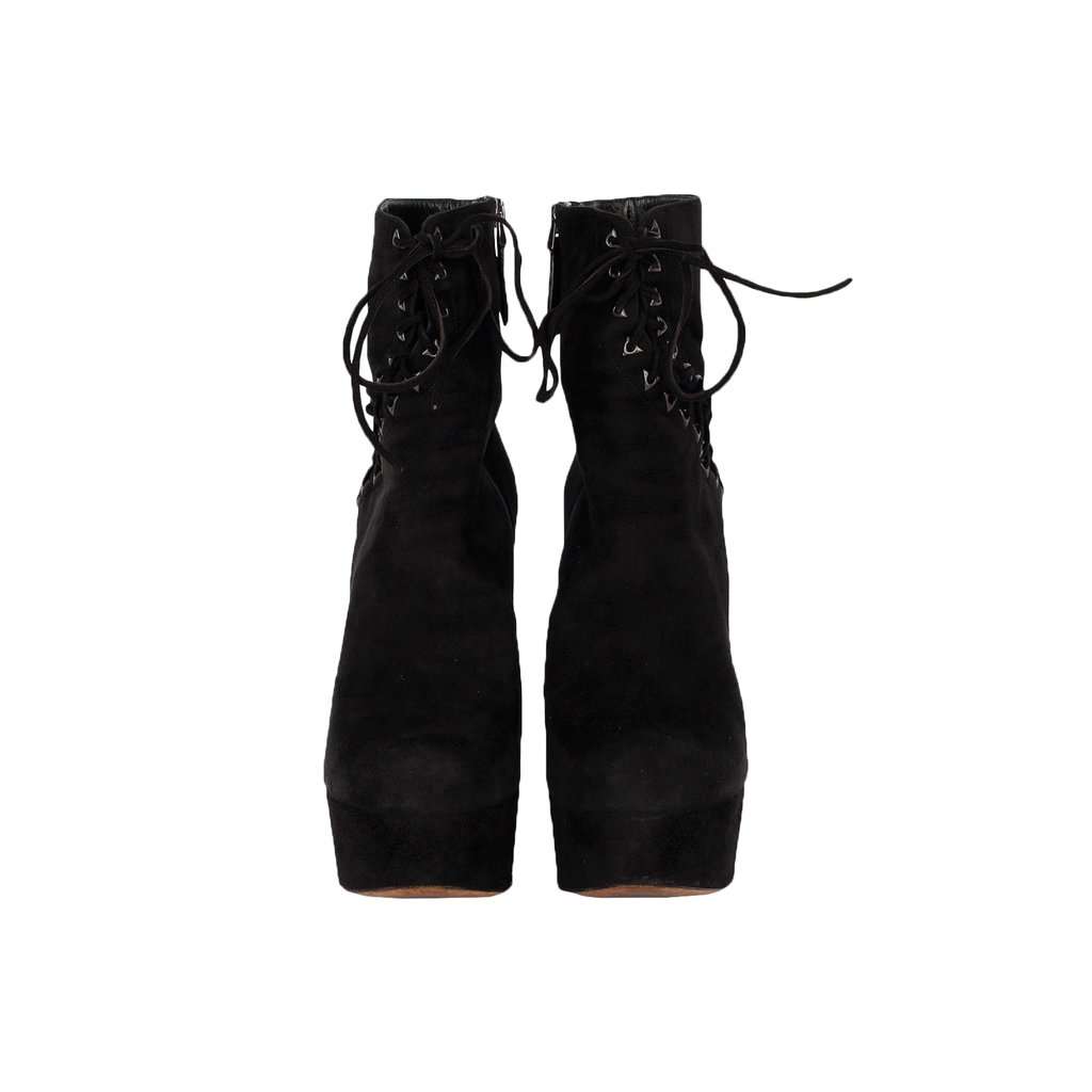 Alaïa Black Suede Lace-up Corset Booties- '20s Black Suede Good - Back View