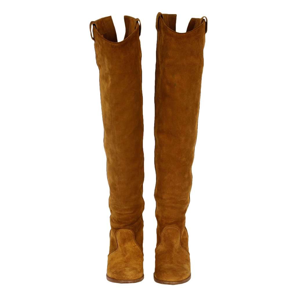 Unsigned Suede Over the Knee Light Brown Boots - '20s Brown Suede Good - Back View