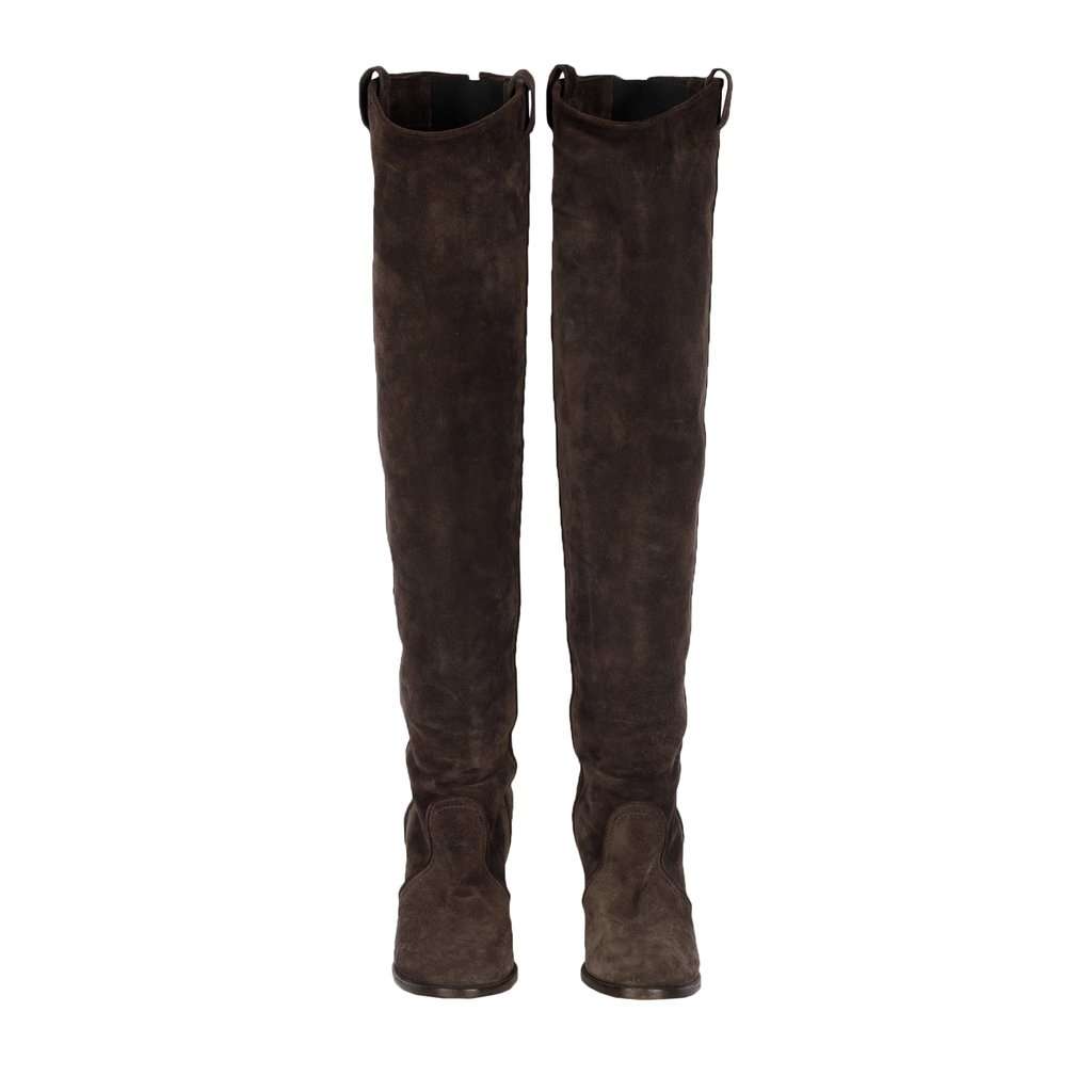 Unsigned Suede Over the Knee Dark Brown Boots - '20s Brown Suede Good - Back View