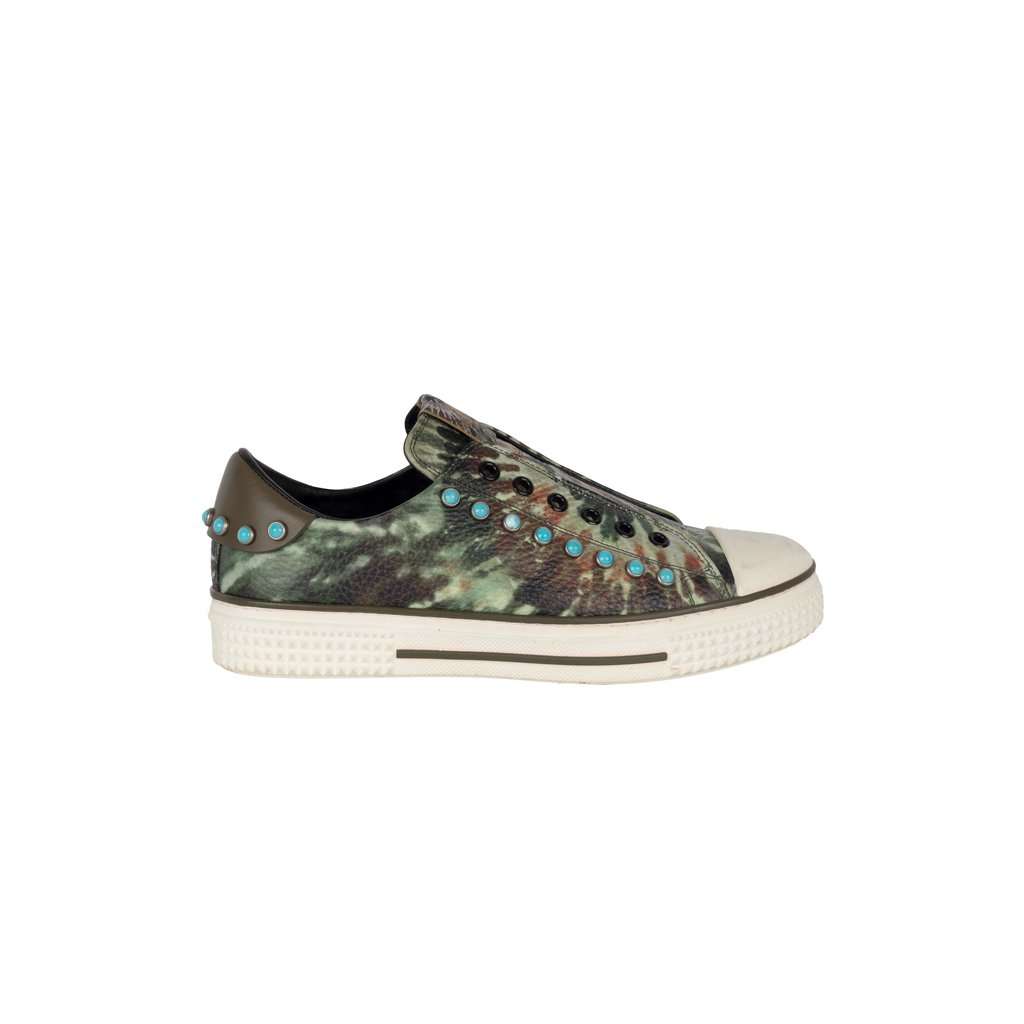 Valentino Rockstud Tie-dye Sneakers - '10s Red Lace Good - Front View