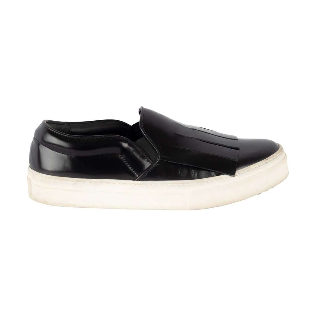 Celine Kiltie Slip-On Sneakers - '10s Black Leather Good - Front View