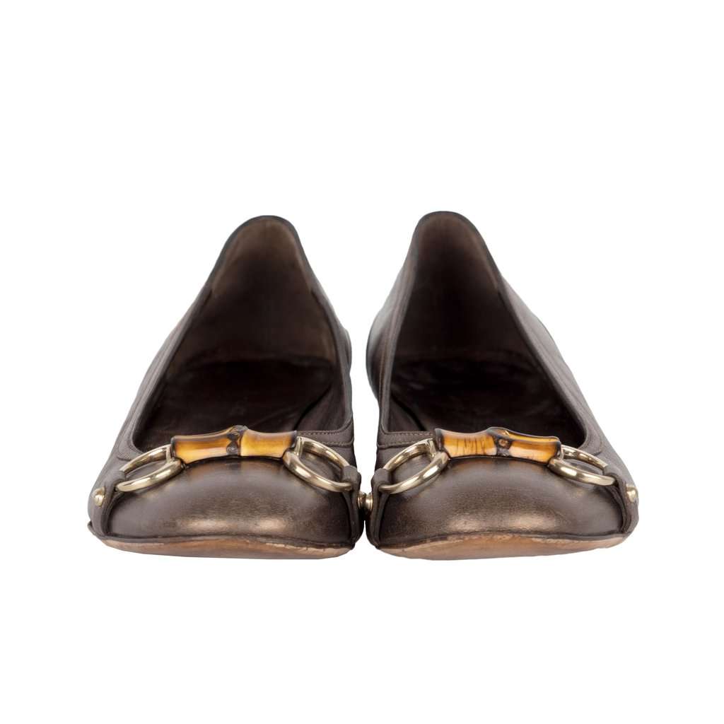 Gucci Bamboo Ballet Flats - '10s Brown Leather Good - Back View