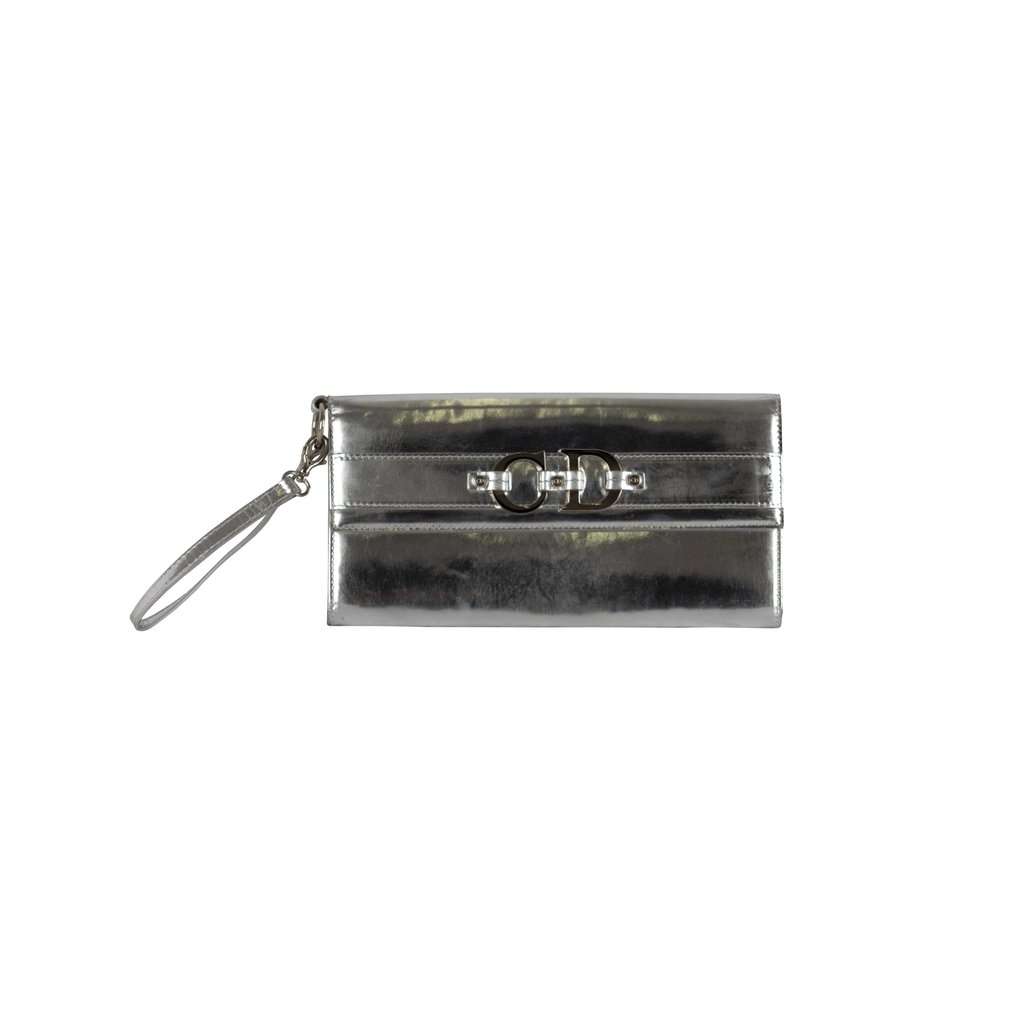 Dior Metallic Silver Pochette - '00s Silver Leather Good - Front View