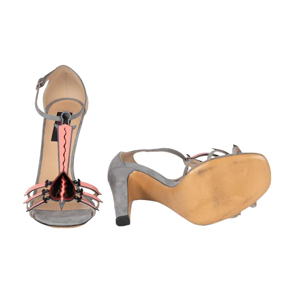 Valentino Love Blade T Strap Sandals In Grey Suede - '10s Grey Suede Good - Inside View