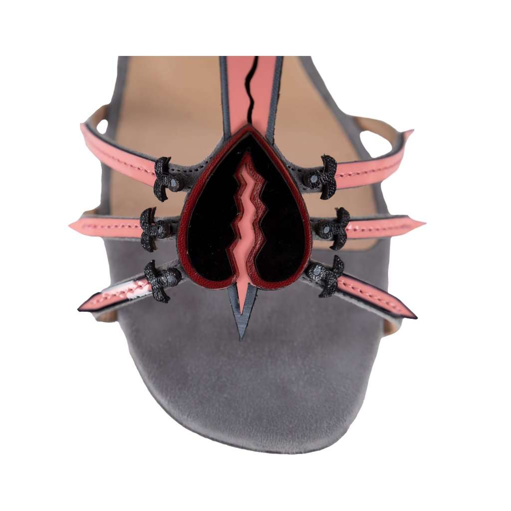 Valentino Love Blade T Strap Sandals In Grey Suede - '10s Grey Suede Good - Model View