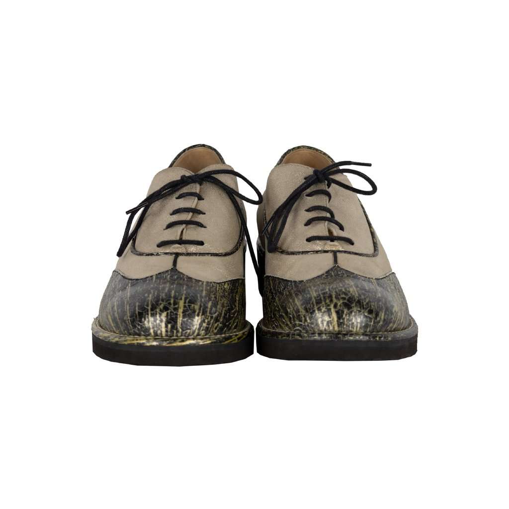 Chanel Two-tone Shimmer Lace-up Oxford Shoes - '10s Black Lace Good - Back View