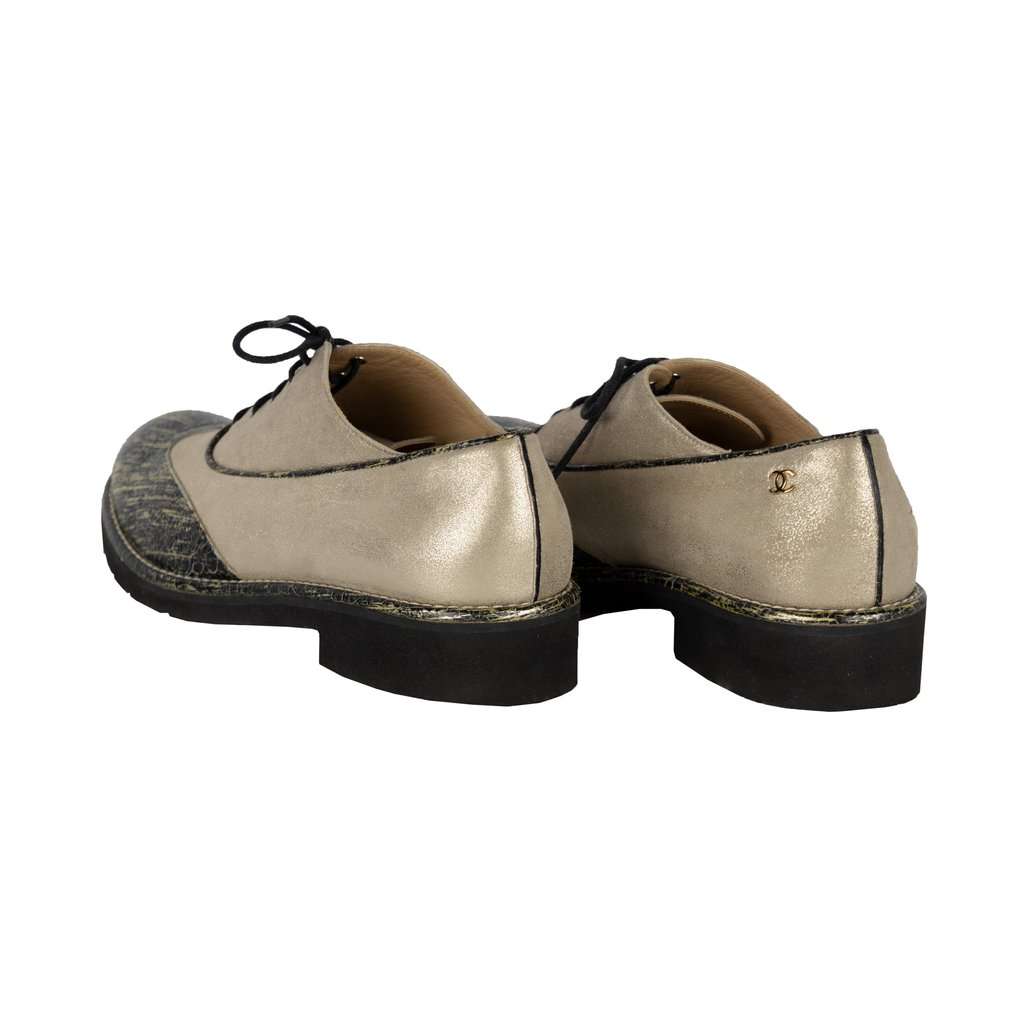 Chanel Two-tone Shimmer Lace-up Oxford Shoes - '10s Black Lace Good - Inside View
