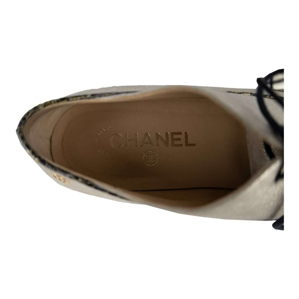 Chanel Two-tone Shimmer Lace-up Oxford Shoes - '10s Black Lace Good - Box View