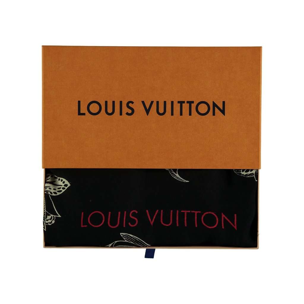 Louis Vuitton Black and White Floral Pattern Scarf - '10s Black Wool Good - Back View