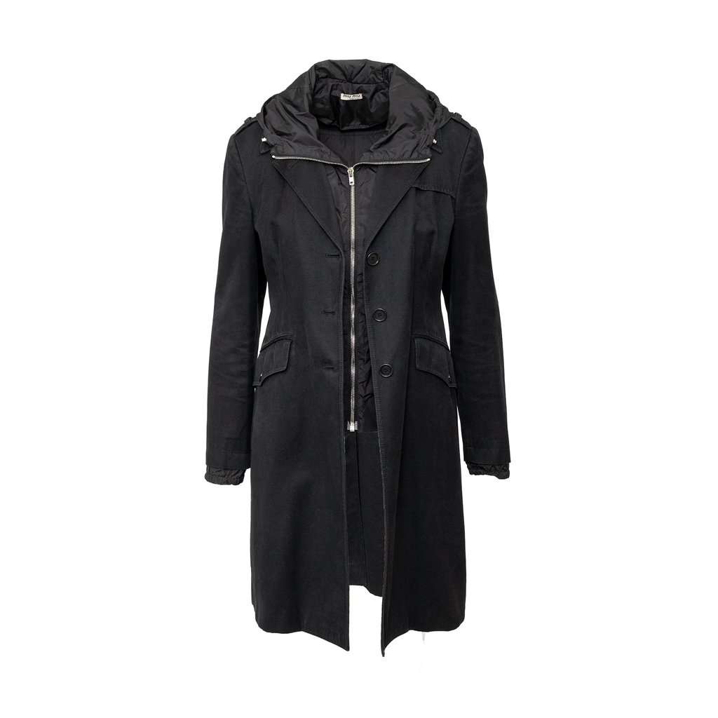 Miu Miu Coat with Zippered Hoodie - '10s Red Cotton Good - Back View