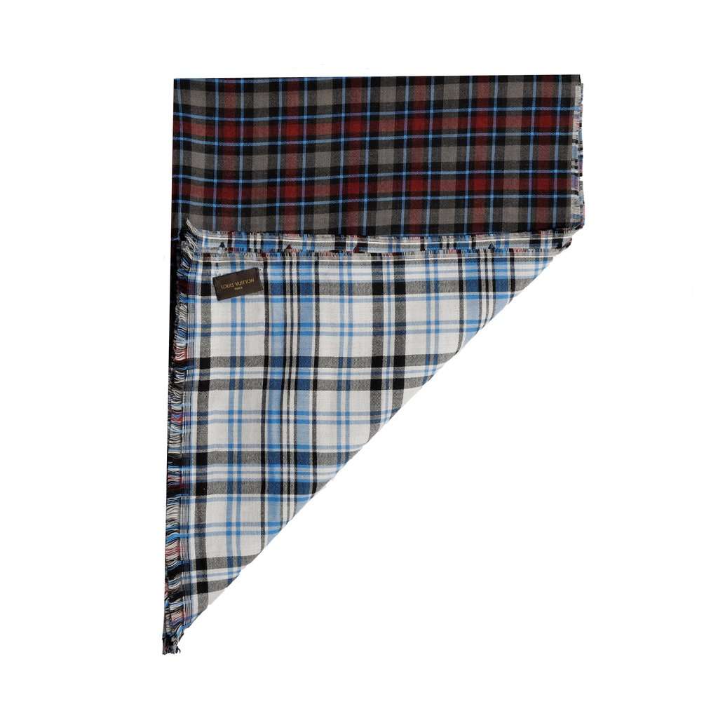 Louis Vuitton Monogram Plaid Scarf - '10s Red Wool Good - Inside View