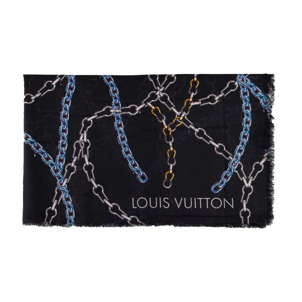 Louis Vuitton Multicolor Chain Print Scarf - '10s Black Silk Good - Front View