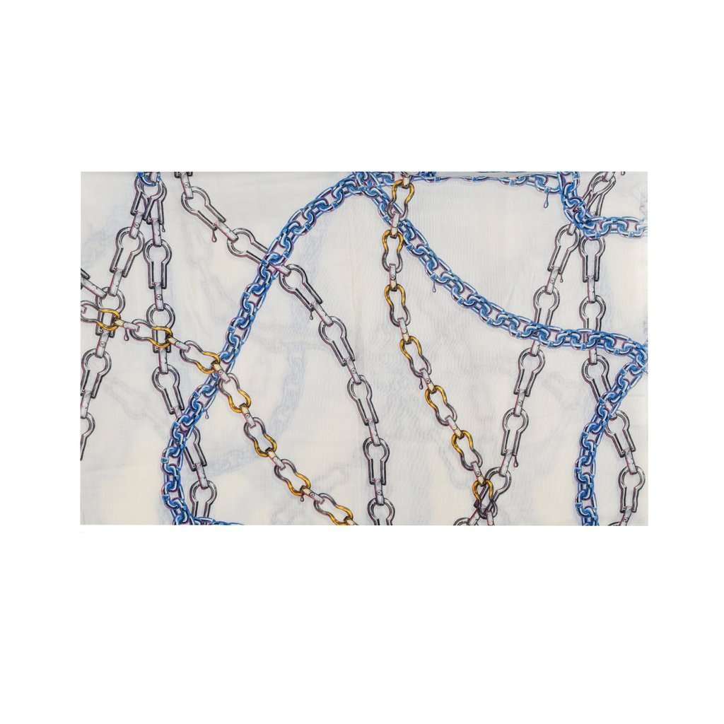Louis Vuitton Multicolor Chain Print Scarf - '10s White Silk Good - Back View