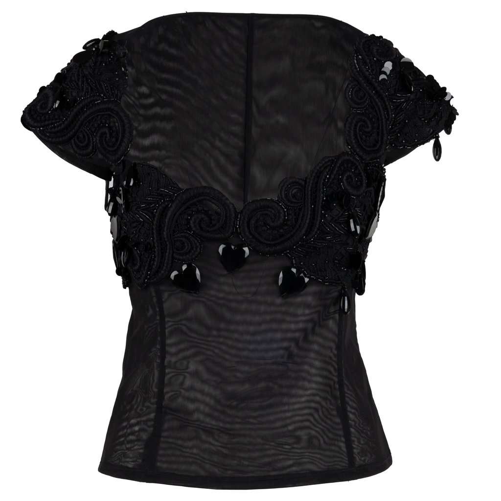 Unsigned Embellished Top - '10s Black Good - Front View