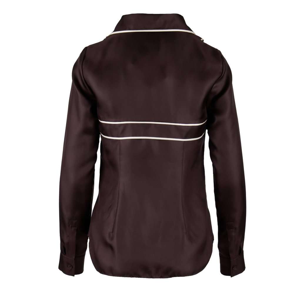 Celine Contrast Top with Collar - '10s Brown Silk Good - Back View