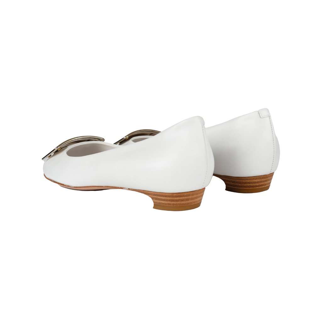Roger Vivier Trompette Metal Buckle Flats - '20s White Leather Good - Inside View
