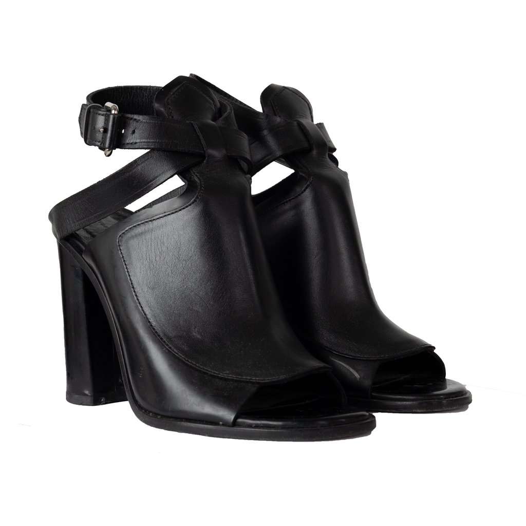 Proenza Schouler Open-toe Heel Sandals - '10s Black Leather Good - Back View