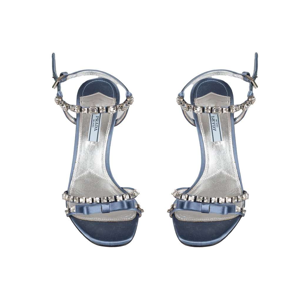 Prada Crystal-Embellished Satin Sandals - '10s Blue Satin Good - Inside View