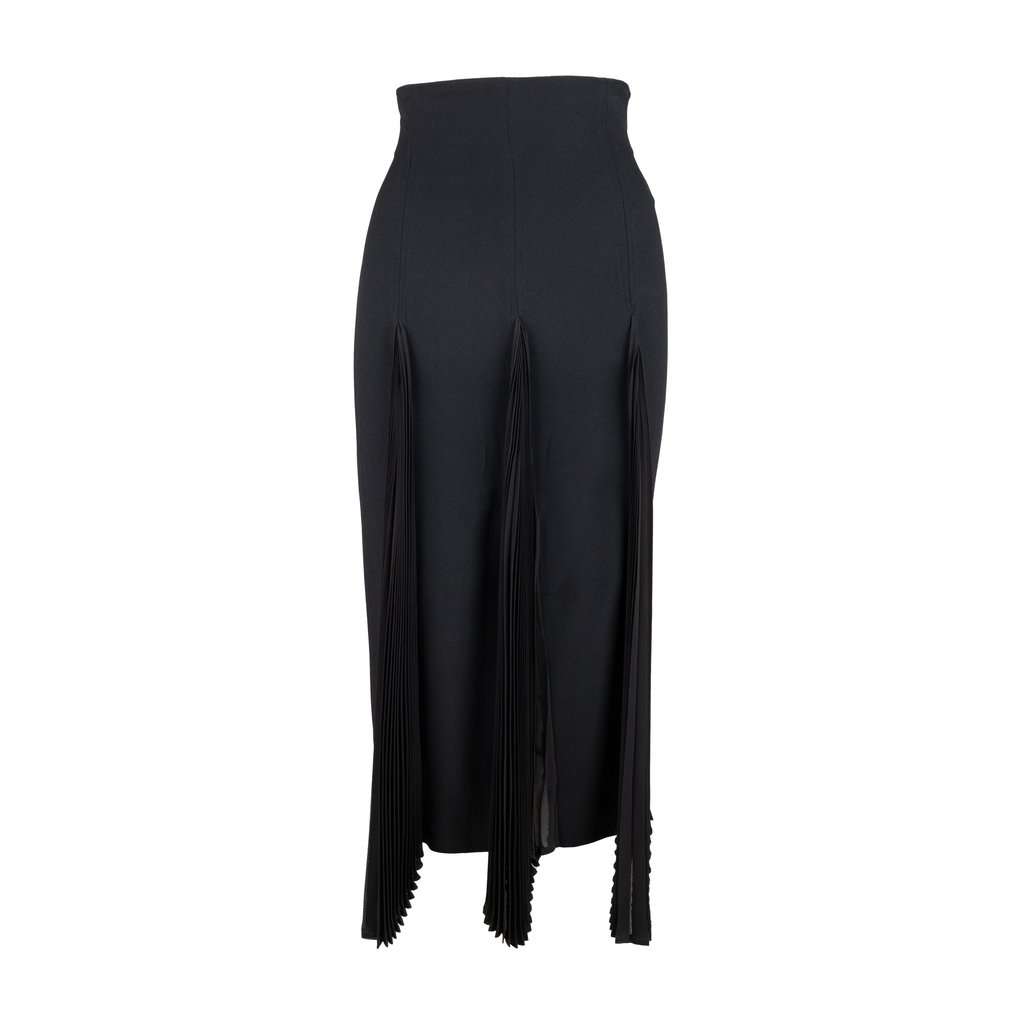 Dior Pleated Hem Skirt - '90s Black Silk Good - Front View
