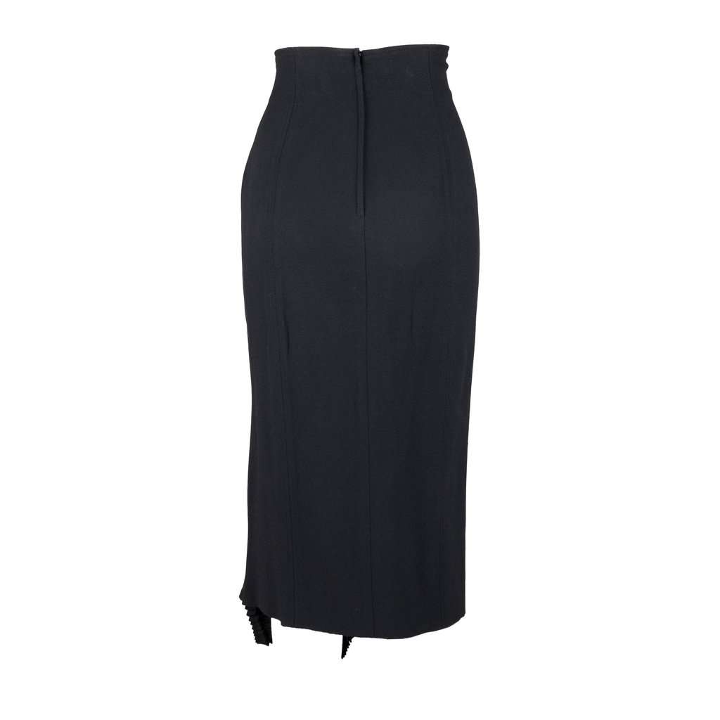 Dior Pleated Hem Skirt - '90s Black Silk Good - Back View