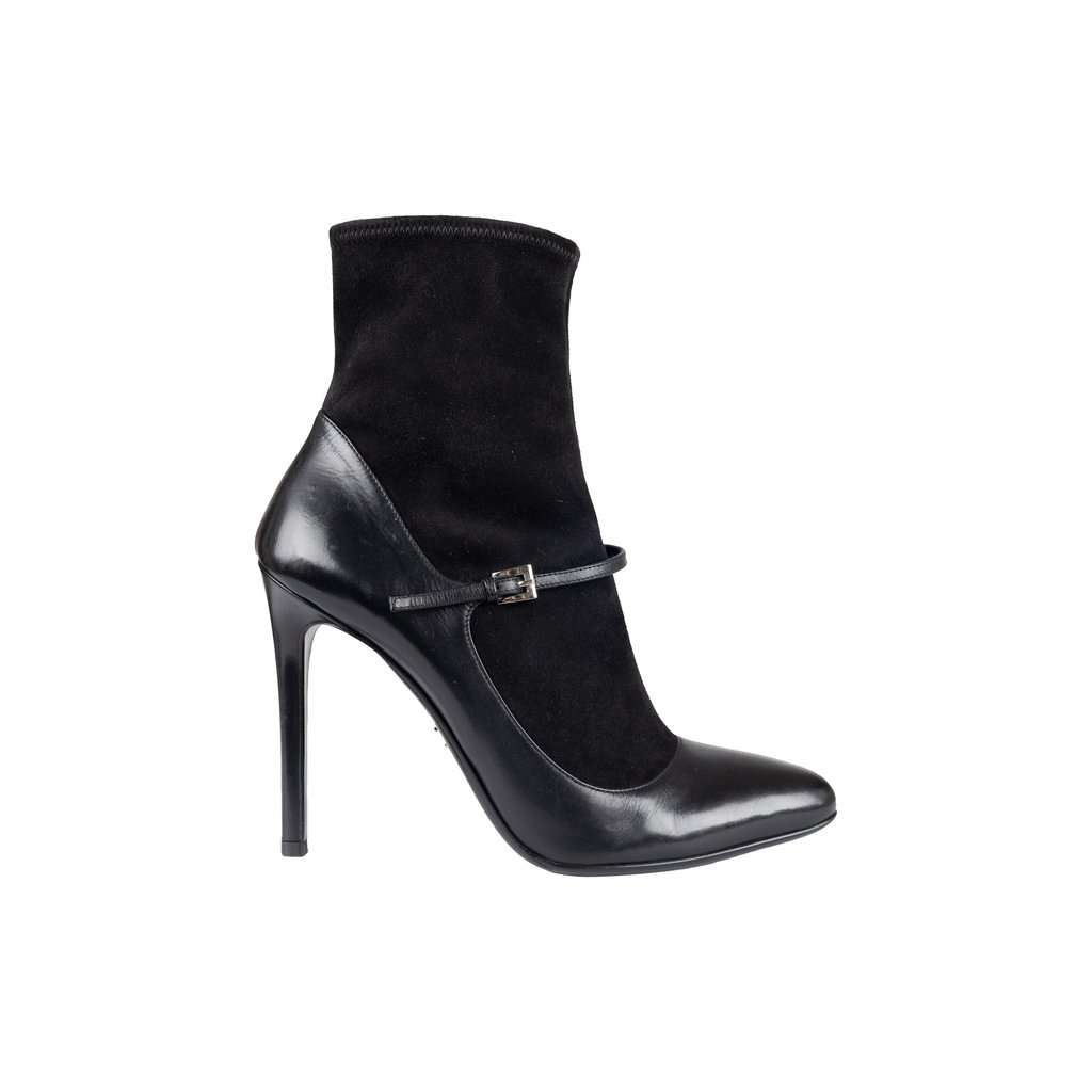 Prada Suede Sock Boots with Strap - '10s Black Suede Good - Front View