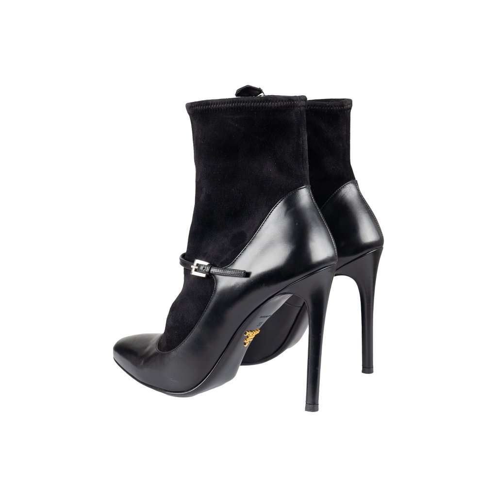 Prada Suede Sock Boots with Strap - '10s Black Suede Good - Back View