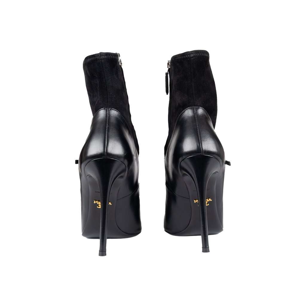 Prada Suede Sock Boots with Strap - '10s Black Suede Good - Inside View
