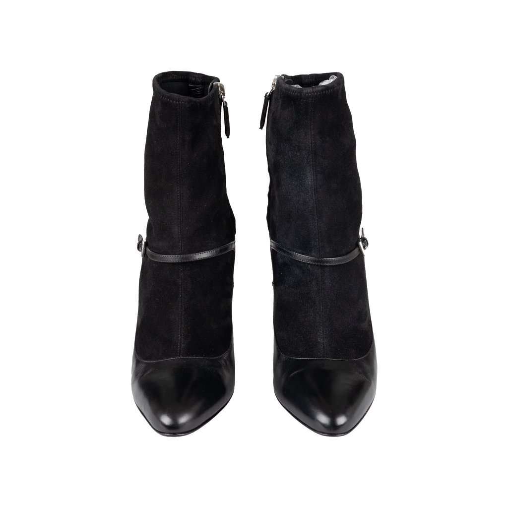 Prada Suede Sock Boots with Strap - '10s Black Suede Good - Model View