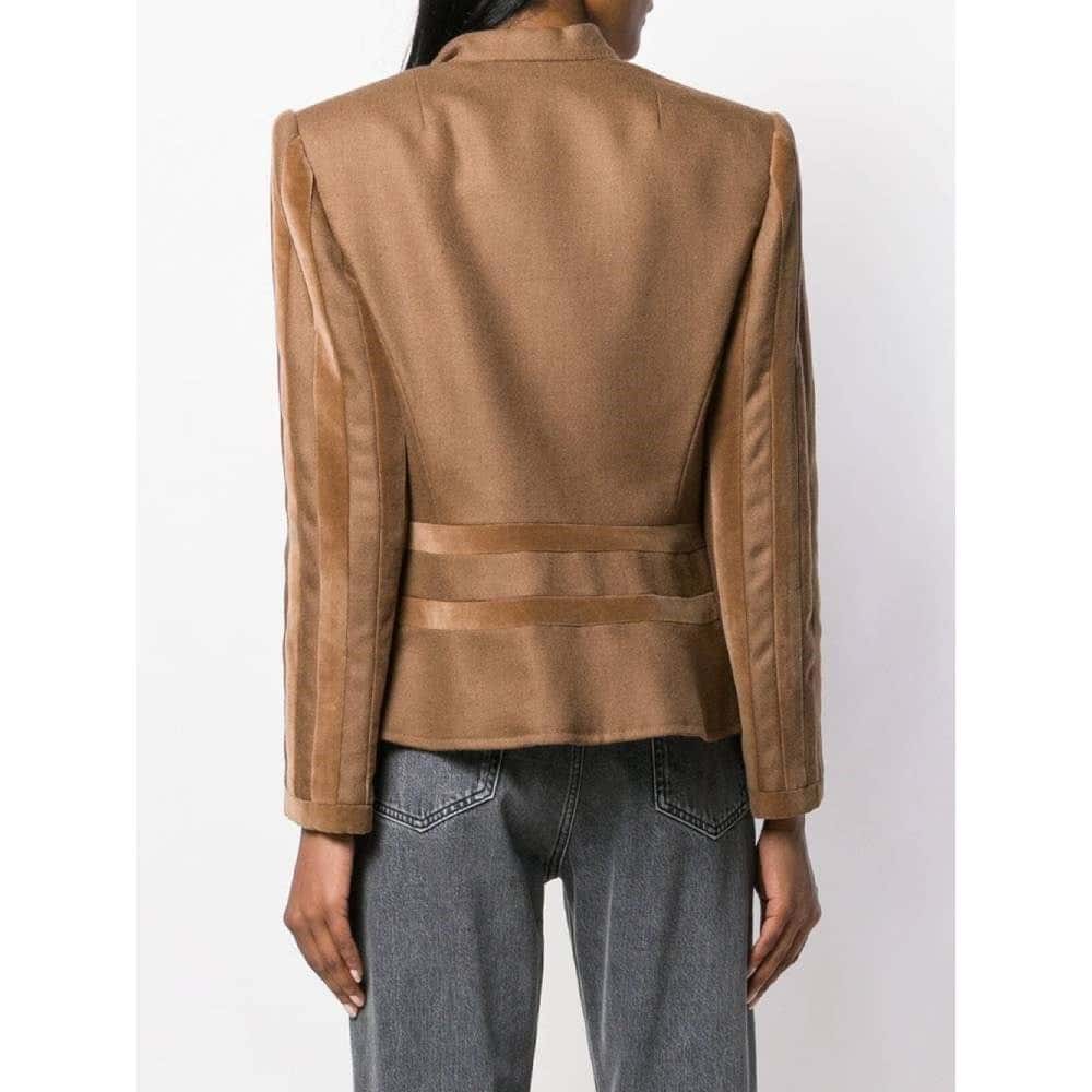 Valentino Brown Wool Jacket - '90s Brown Wool Good - Model View