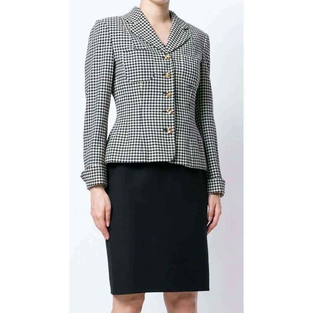 Moschino Black and White Skirt Suit - '90s Black Wool Good - Back View