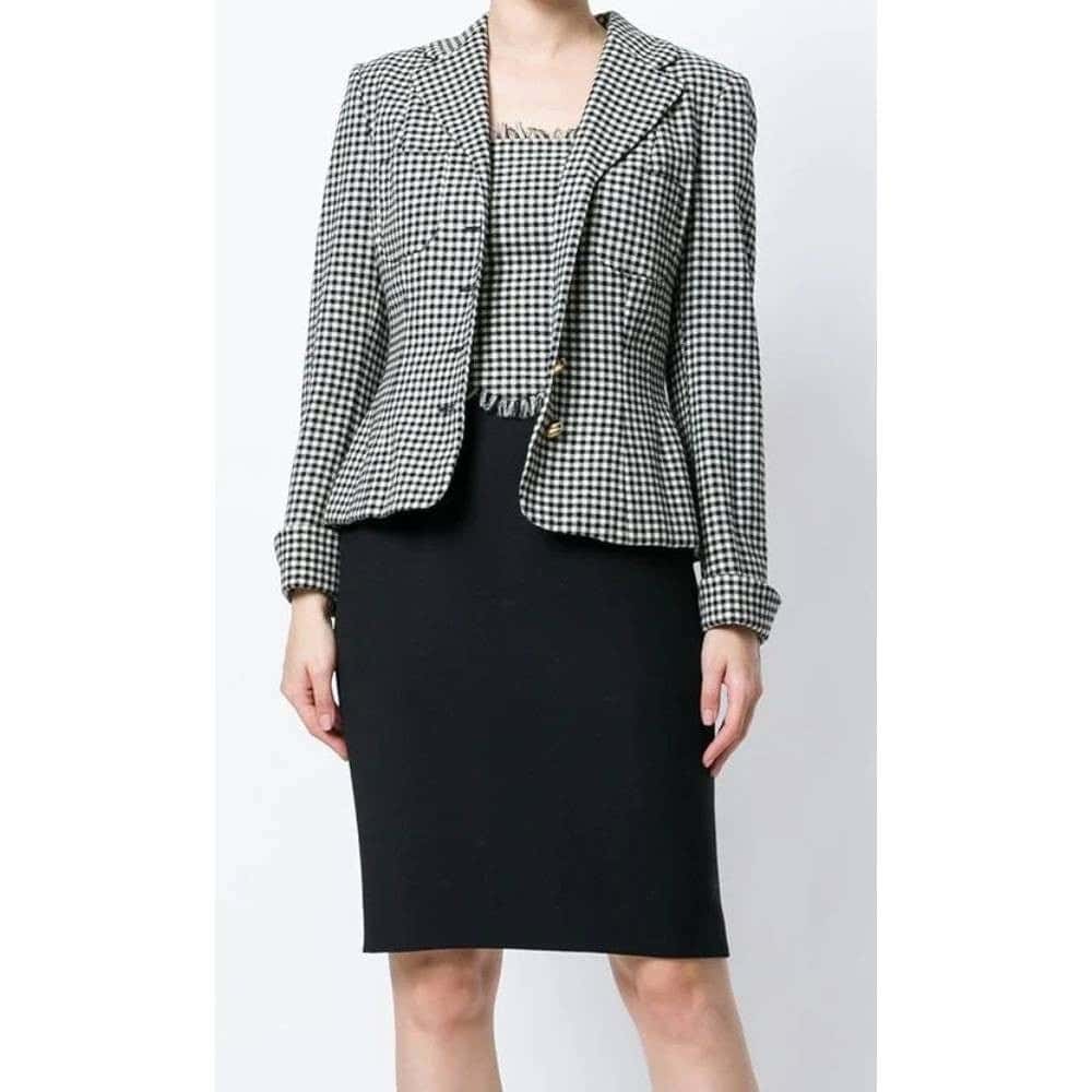 Moschino Black and White Skirt Suit - '90s Black Wool Good - Model View