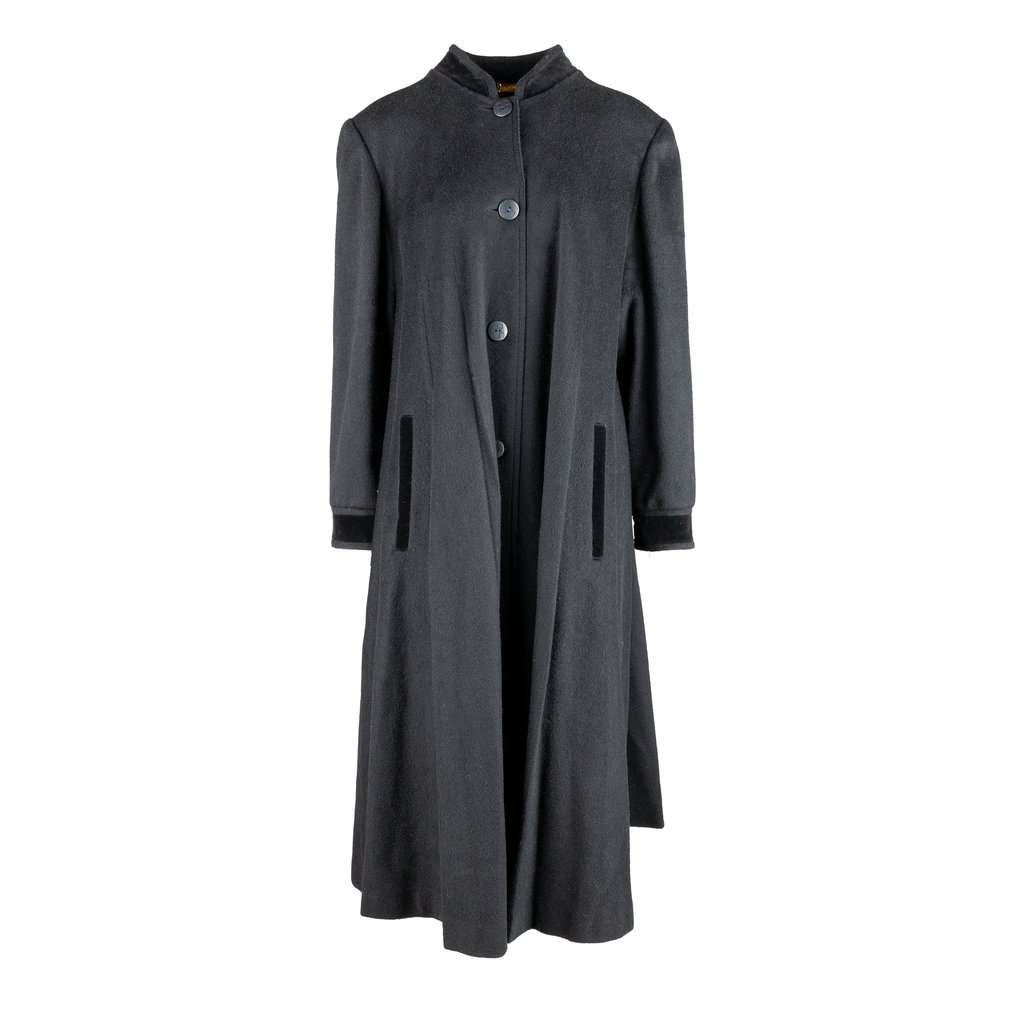 Unsigned Ritz Saddler Vintage Coat - '90s Black Wool Good - Front View