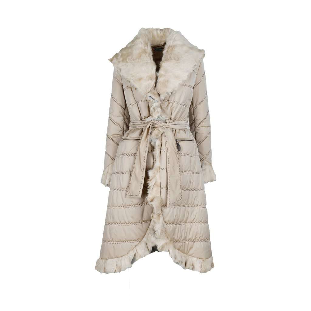 Unsigned Down Jacket With Fur - '10s Beige Good - Front View