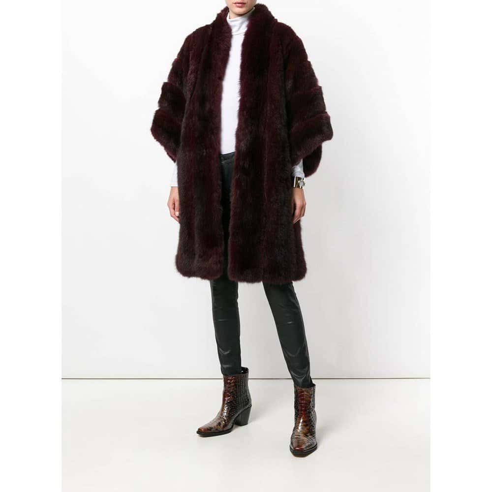 Christian Dior Burgundy Fur Coat - '80s Burgundy Good - Back View