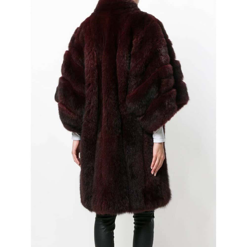 Christian Dior Burgundy Fur Coat - '80s Burgundy Good - Model View