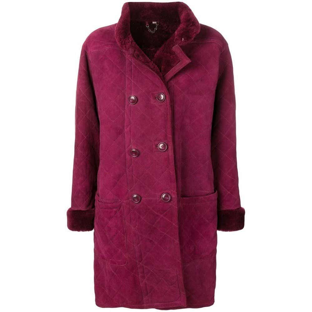 Yves Saint Laurent Purple Suede Coat - '80s Purple Suede Good - Front View