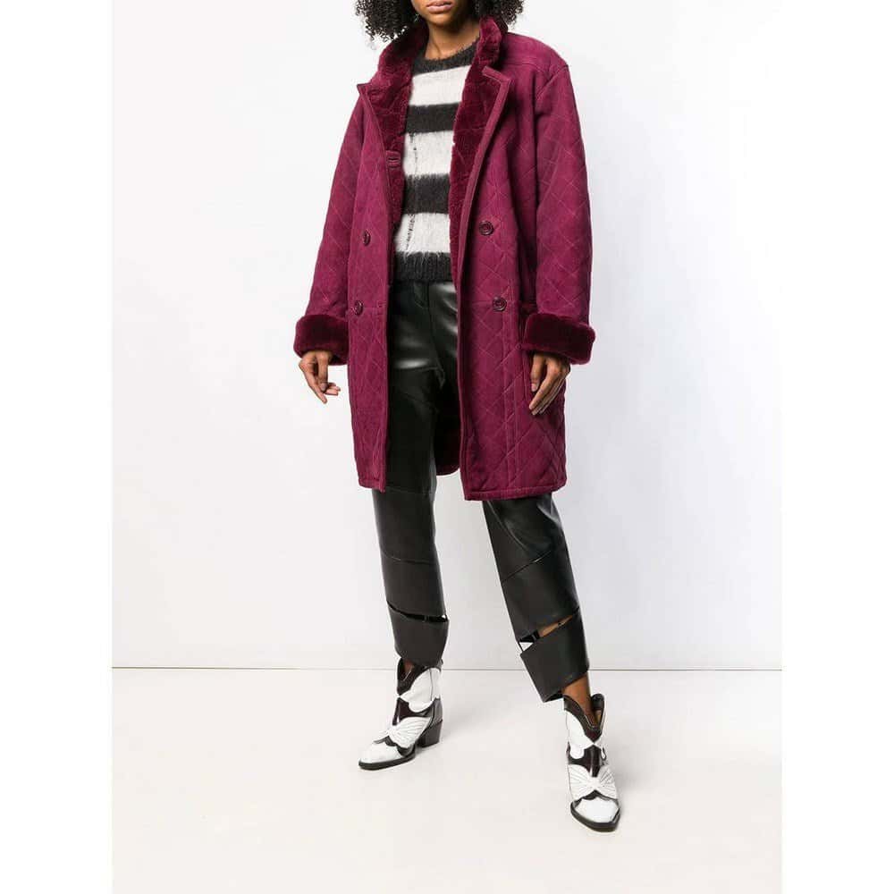 Yves Saint Laurent Purple Suede Coat - '80s Purple Suede Good - Back View