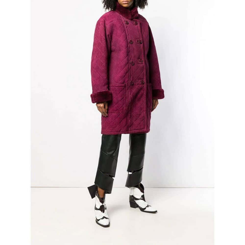 Yves Saint Laurent Purple Suede Coat - '80s Purple Suede Good - Inside View