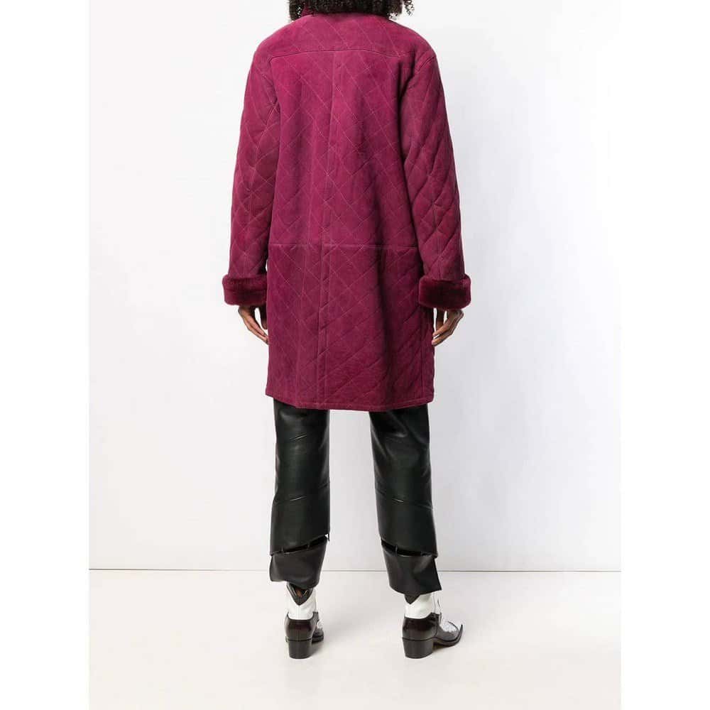 Yves Saint Laurent Purple Suede Coat - '80s Purple Suede Good - Model View