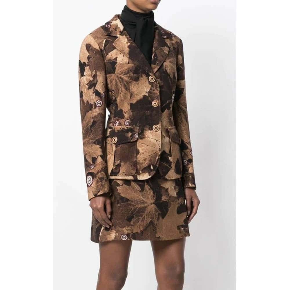 Moschino Brown Floral Pattern Wool Suit - '90s Brown Wool Good - Back View